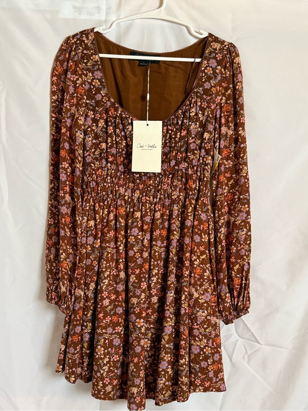 Oak & Trellis Brown Floral Mini Dress Small NWT
